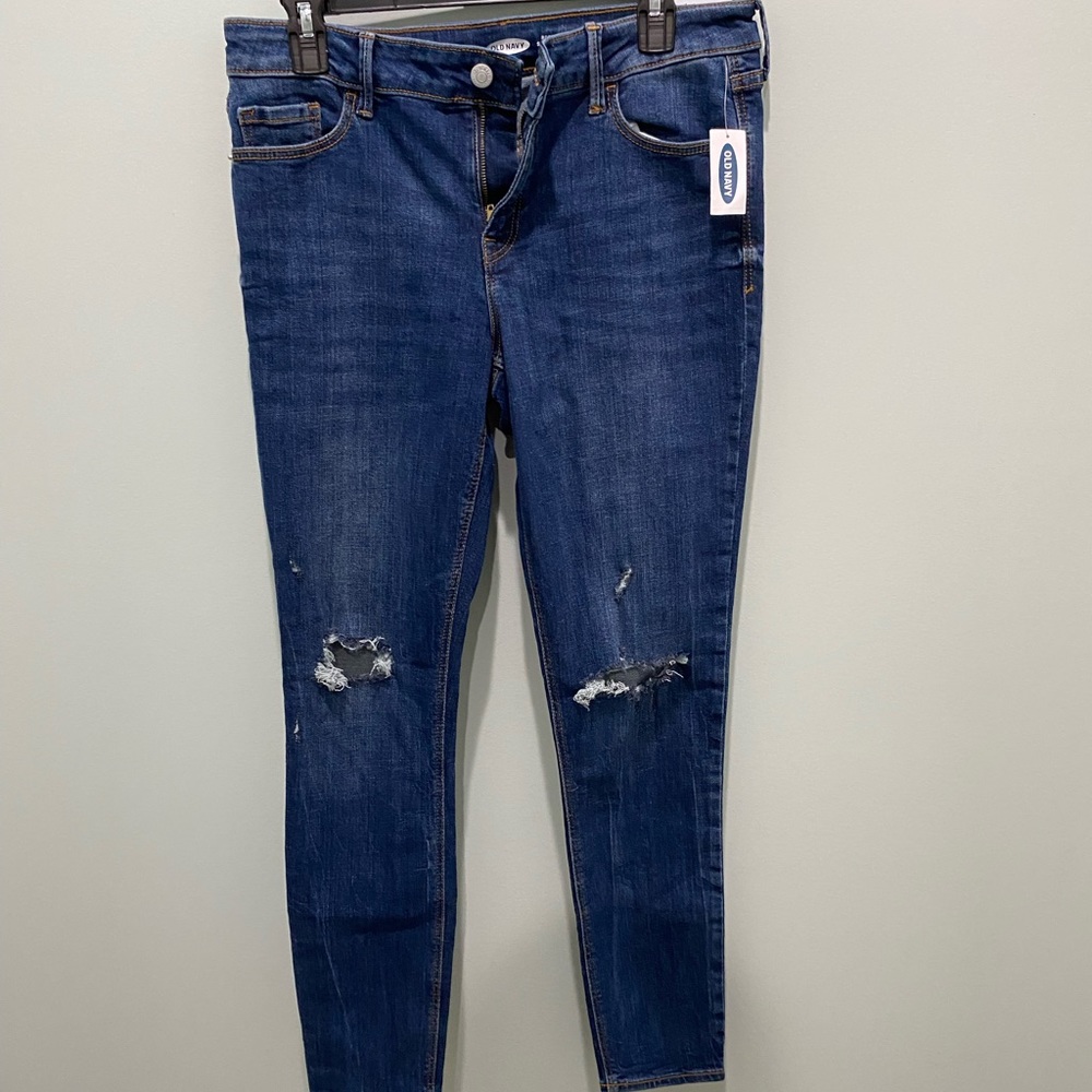 womens size 10 long old navy super skinny ripped jeans - Picture 3 of 11